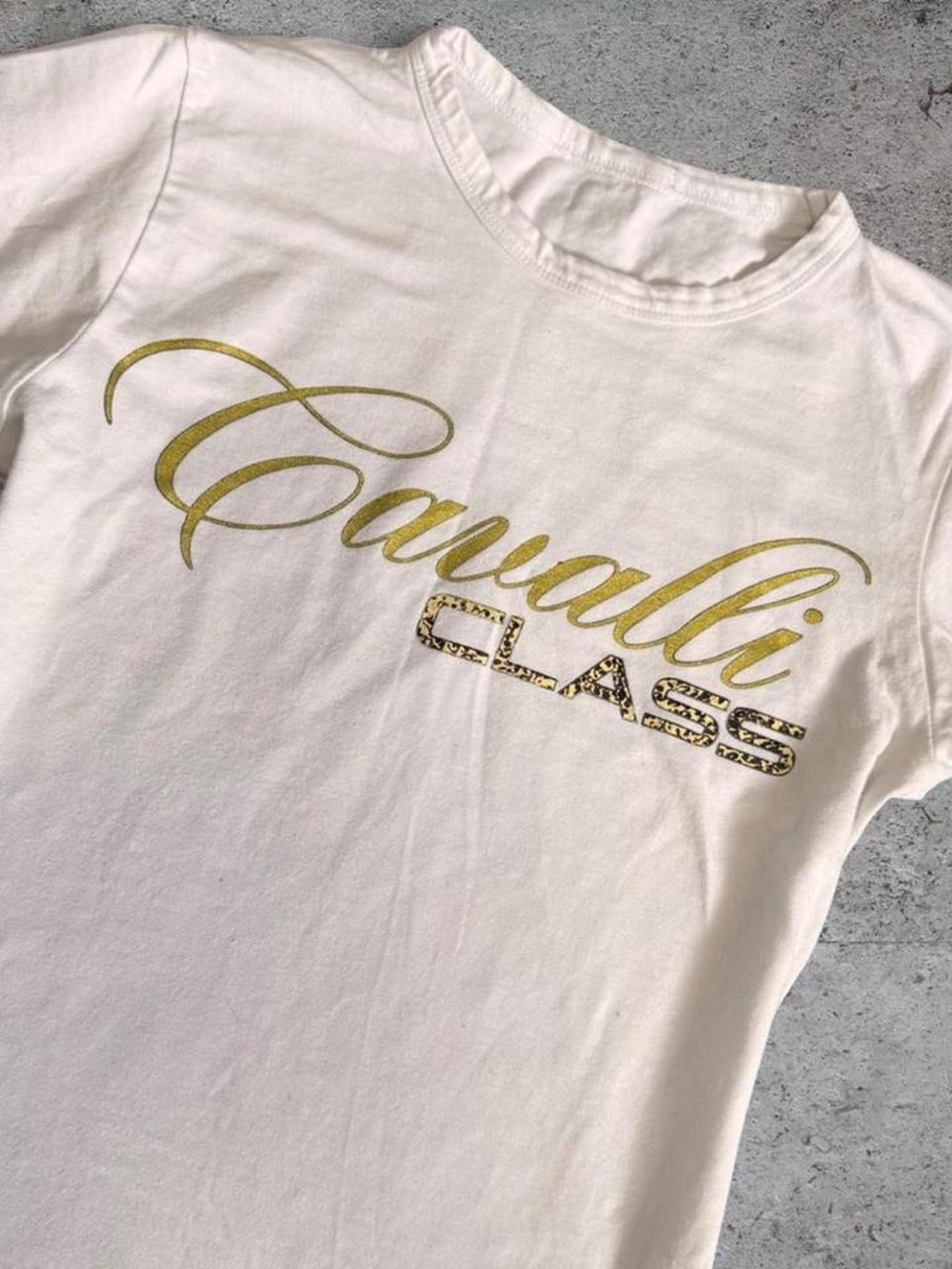 Roberto Cavalli White Cavalli Class t-shirt with gold glitter logo